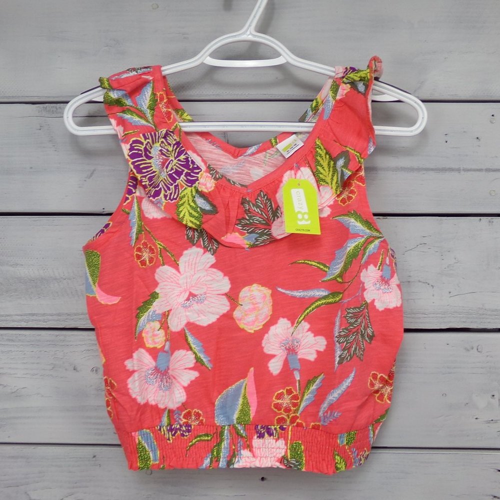 Gymboree Pink Floral Ruffle-Neck Tank-SZ XL(14-16)